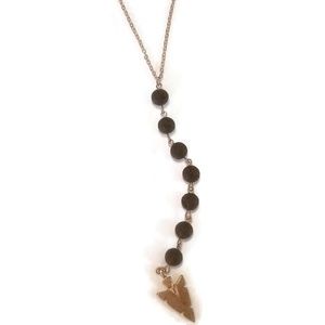 Long Gold Tone Arrowhead and Lava Bead Necklace